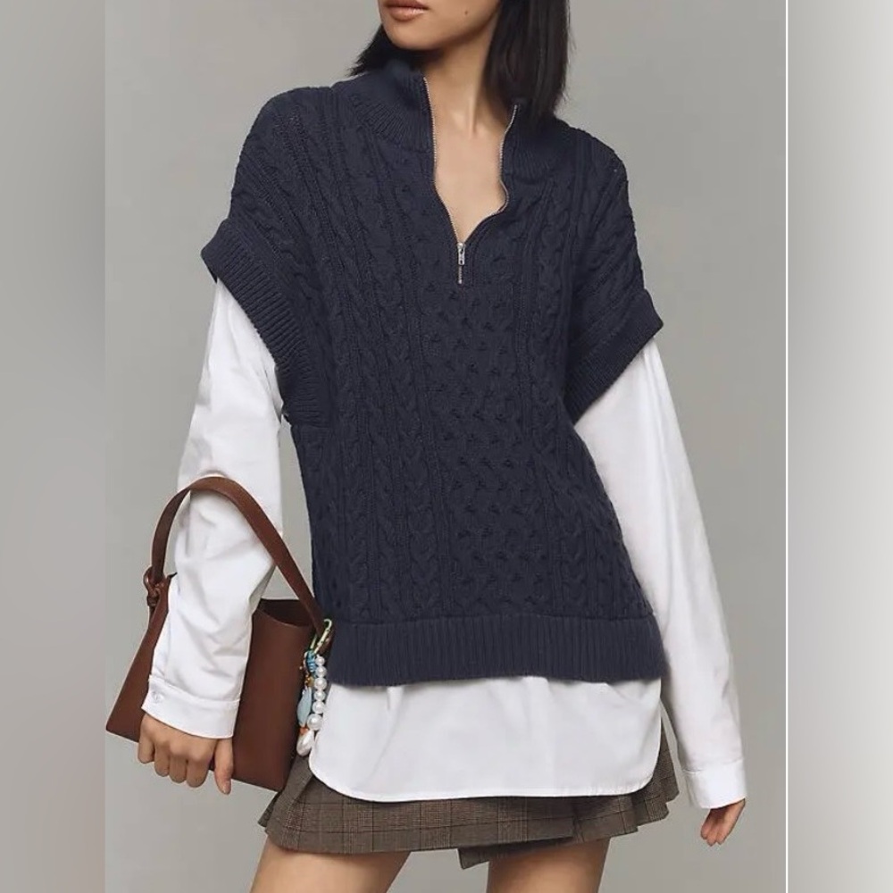 New Anthropologie Pilcro Chunky Cable-Knit Twofer Sweater M